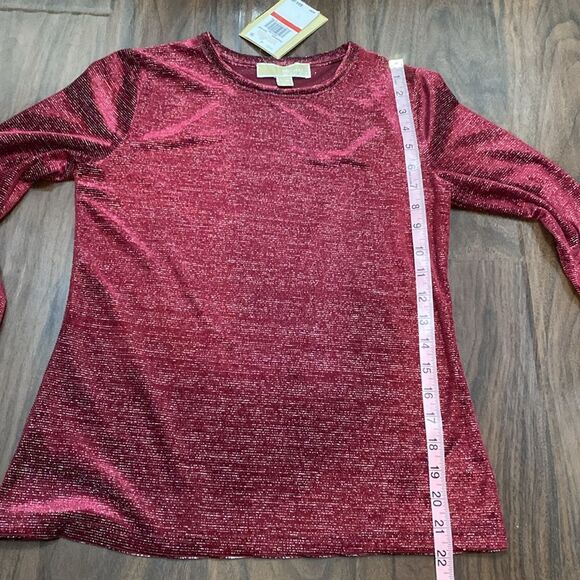 Michael Kors Dark Ruby Burgundy Ribbed Shimmering Long Sleeve Top - Picture 4 of 6